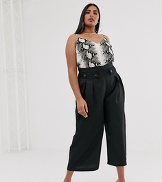 Строгие черные кюлоты с защипами PrettyLittleThing Plus - Черный