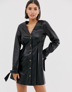 Приталенное платье мини из искусственной кожи на пуговицах ASOS DESIGN - Черный