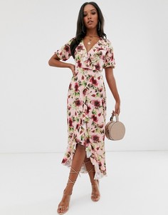 Платье макси с цветочным принтом и запахом ASOS DESIGN - Мульти
