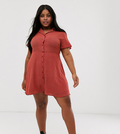 Короткое приталенное платье-рубашка с геометрическим принтом Daisy Street Plus - Мульти