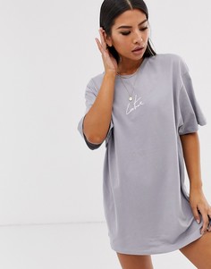 Платье-футболка в стиле oversize с принтом на спине Couture Club - Серый