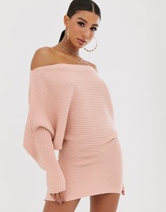 Фактурное платье-джемпер с открытыми плечами ASOS DESIGN - Розовый