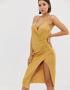Фактурное платье миди на бретельках с глубоким вырезом и разрезом ASOS DESIGN - Мульти
