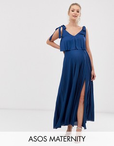 Платье макси с кроп-топом с завязками на плечах ASOS DESIGN Maternity - Темно-синий