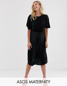 Плиссированное платье миди с кроп-топом ASOS DESIGN Maternity Nursing - Черный