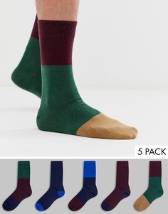 Набор из 5 пар носков в стиле колор блок Burton Menswear - Красный