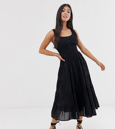 Платье миди с эластичным поясом и пуговицами Y.A.S Petite - Черный