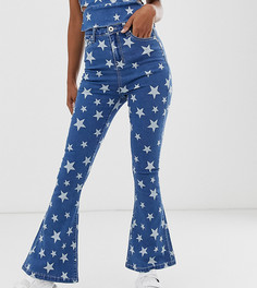 Расклешенные джинсы от комплекта с принтом звезд и завышенной талией One Above Another - Синий
