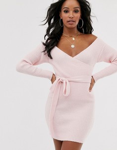 Платье мини с запахом и поясом ASOS DESIGN - Розовый