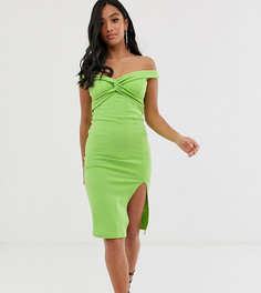 Зеленое облегающее платье миди с драпировкой спереди PrettyLittleThing Petite - Зеленый