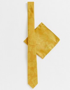 Узкий галстук и платок для пиджака горчичного цвета с жаккардовым узором пейсли ASOS DESIGN - Желтый