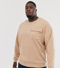 Бежевый oversize-свитшот с карманом на груди в стиле милитари ASOS DESIGN Plus - Бежевый