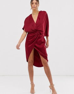 Атласное платье миди с асимметричными рукавами-кимоно ASOS DESIGN - Фиолетовый