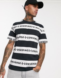 Черная футболка в полоску и с надписями Converse - Черный
