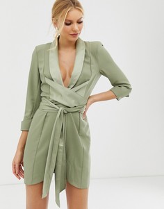 Платье-смокинг мини с завязывающимся поясом ASOS DESIGN - Зеленый