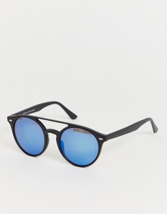 Черные круглые солнцезащитные очки с планкой сверху Bershka - Черный