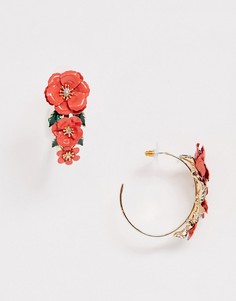 Серьги-кольца с цветами ASOS DESIGN - Золотой