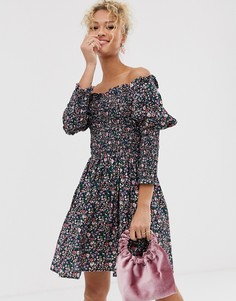 Присборенное платье мини с цветочным принтом Never Fully Dressed - Мульти