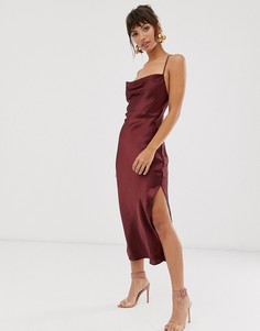 Атласное платье-комбинация миди со шнуровкой на спине ASOS DESIGN - Фиолетовый