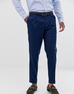 Синие облегающие строгие брюки с отворотами Topman - Синий