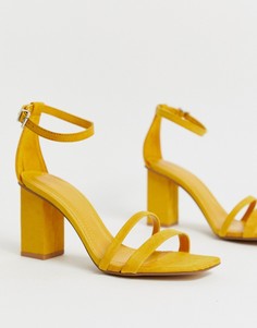 Кожаные босоножки горчичного цвета на среднем каблуке Bershka - Желтый