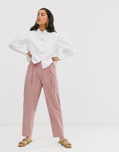 Вельветовые брюки с жемчужной пуговицей Sister Jane - Розовый