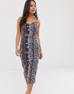 Платье миди с цветочным принтом и сетчатой отделкой Miss Selfridge - Черный