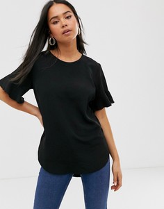 Черная футболка с оборками New Look - Черный