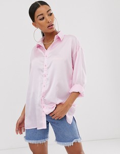 Розовая атласная oversize-рубашка Missguided - Фиолетовый