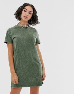 Платье мини цвета хаки с эффектом кислотной стирки Bershka - Зеленый