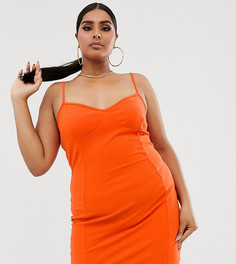 Оранжевое платье для вечеринок на тонких бретельках с отделочными швами Fashionkilla Plus - Оранжевый
