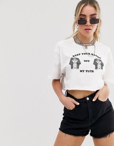 Укороченная футболка из органического хлопка с надписью tuts New Girl Order - Белый
