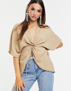 Топ с рукавами кимоно и декоративным узлом ASOS DESIGN - Коричневый
