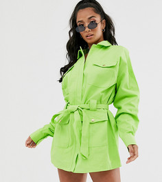 Неоново-зеленое платье-рубашка в стиле милитари Missgudied Petite - Зеленый