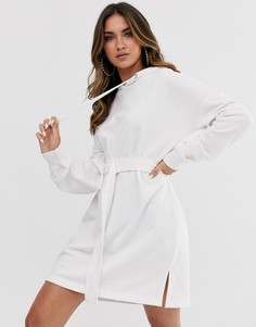 Белое oversize-платье с капюшоном и поясом Missguided - Белый