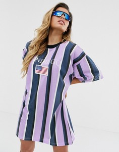 Платье-футболка в стиле oversize с надписью и полосками фиолетового цвета Missguided - Мульти