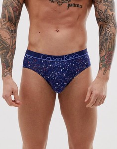 Темно-синие трусы из микрофибры с пестрым принтом Calvin Klein ID - Темно-синий