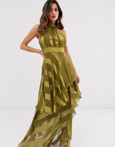 Ярусное платье макси с высоким воротом и полосками ASOS DESIGN - Золотой