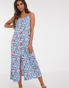 Синее платье макси на пуговицах с цветочным принтом ASOS DESIGN - Мульти