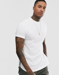Белая удлиненная футболка с отворотами на рукавах и разрезами по бокам ASOS DESIGN - Белый