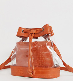 Эксклюзивная прозрачная сумка-мешок со вставками с эффектом крокодиловой кожи и шнурком My Accessories London - Мульти