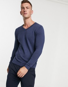 Темно-синий хлопковый джемпер с V-образным вырезом ASOS DESIGN - Темно-синий