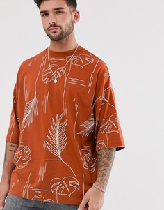 Oversize-футболка из плотного трикотажа с принтом ASOS DESIGN - Коричневый