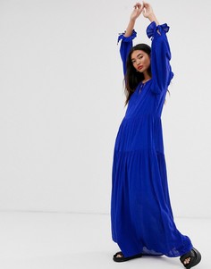 Ярусное платье макси с завязкой Selected Femme - Синий