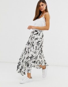 Плиссированная атласная юбка миди с монохромным принтом ASOS DESIGN - Мульти