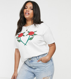 Свободная футболка с принтом розы и сердца Wednesdays Girl curve - Белый