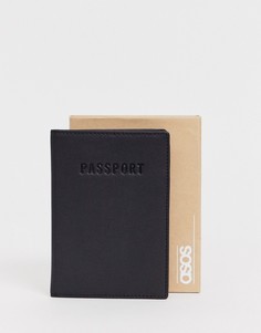 Черная кожаная обложка для паспорта с тиснением в подарочной упаковке ASOS DESIGN - Черный