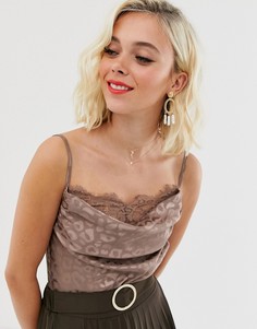 Топ на бретельках с кружевной вставкой и леопардовым принтом Outrageous Fortune - Коричневый