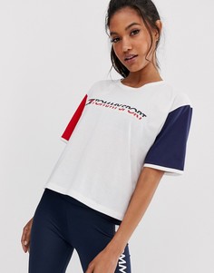 Белая футболка в стиле колор блок с логотипом Tommy Hilfiger Sport - Белый
