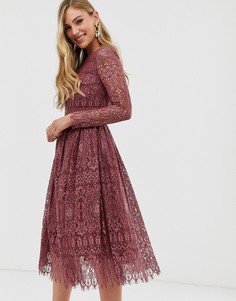 Кружевное платье миди с длинными рукавами ASOS DESIGN - Фиолетовый